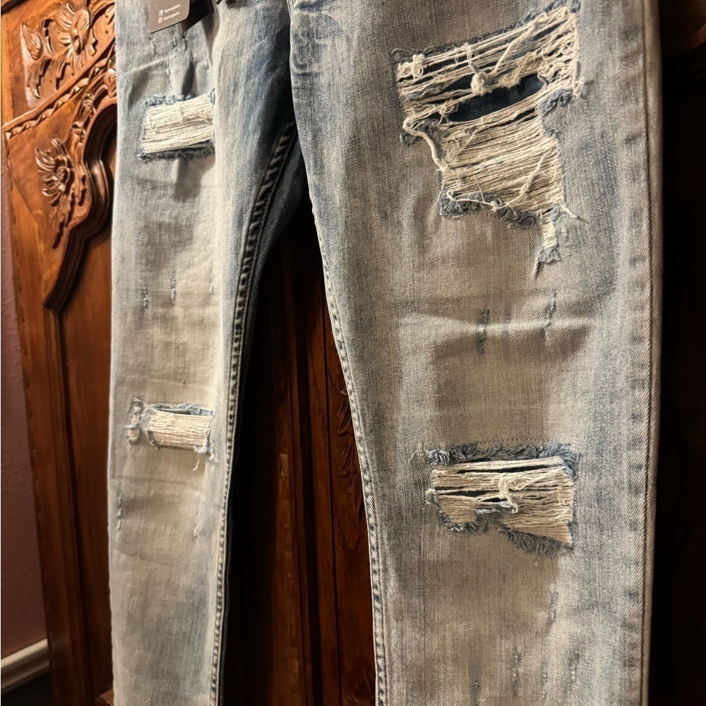 NWT A Seven Jeans Denim Distressed Low Rise Straight Leg Jeans - Picture 9 of 12
